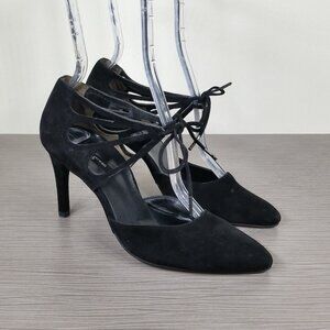 Paul Green Justine Lace-Up D'Orsay Pumps, Black Suede, Womens Size 6 M